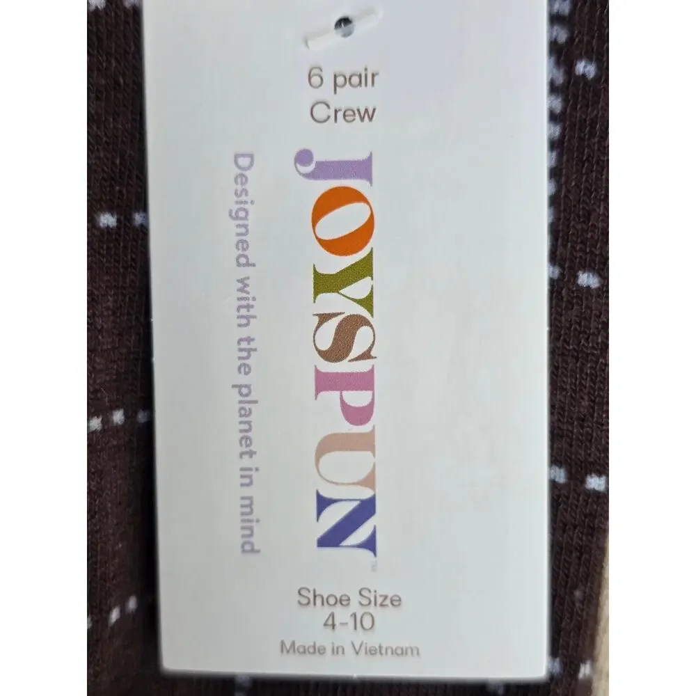Joyspun Women's Essentials Crew Dress Socks, 6-Pack, Fits Shoe Sizes 4-10 Brown